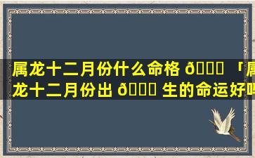 属龙十二月份什么命格 🕊 「属龙十二月份出 🐘 生的命运好吗」